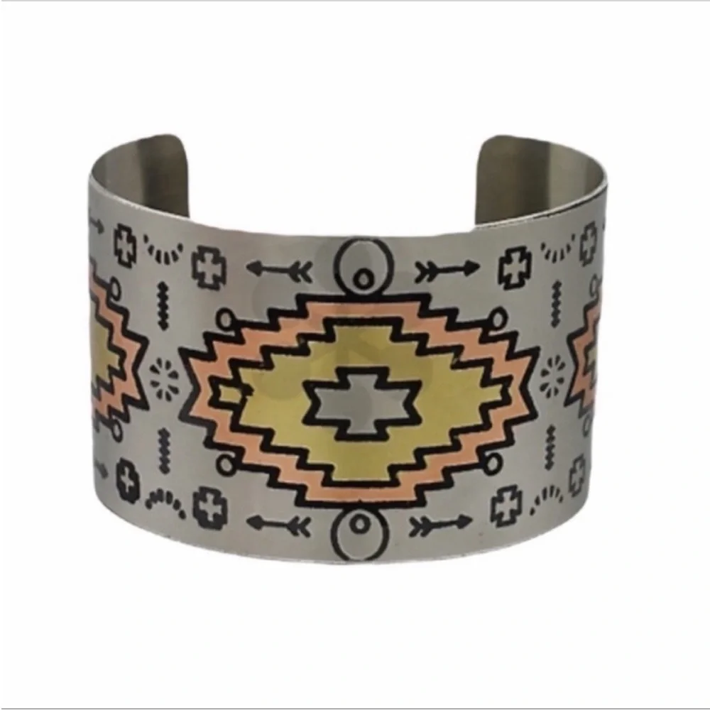 Tribal Pattern Metal Cuff Bracelet NEW